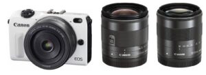 canon mirror-less slr camera eos m2 triple lens kit (white) ef-m18-55mm f3.5-5.6 is stm ef-m22mm f2 stm ef-m11-22mm f4-5.6 is stm comes eosm2wh-tlk [international version, no warranty]