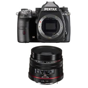 pentax k-3 mark iii aps-c-format dslr camera body with smcp-da 35mm f/2.8 hd macro lens, black