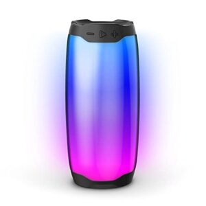 merkury innovations thrill bluetooth speakers with color changing lights, battery powered, weatherproof, play fm radio or bluetooth music, loud sound & enhanced rich bass