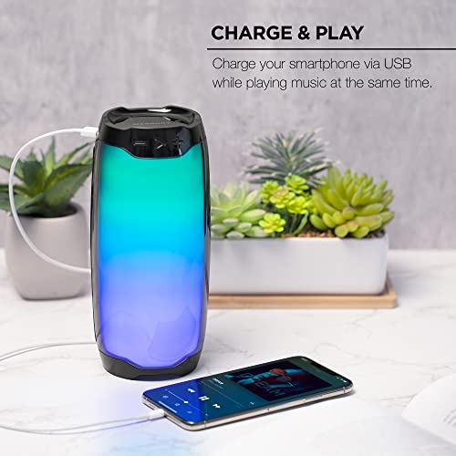 Merkury Innovations Thrill Bluetooth Speakers with Color Changing Lights, Battery Powered, Weatherproof, Play FM Radio or Bluetooth Music, Loud Sound & Enhanced Rich Bass