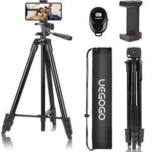 60″ phone tripod, uegogo tripod for iphone with remote shutter and universal clip, compatible with iphone/android/sport camera perfect for video recording/selfies/live stream/vlogging