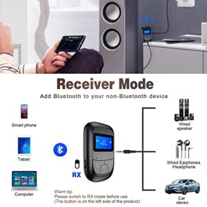 Visible Bluetooth Transmitter Receiver for TV PC - Tensun Bluetooth Audio Transmitter Adapter 3.5mm with Display Screen, Low Latency AUX RCA Stereo Bluetooth 5.0 Adapter for Headphones Speaker Car