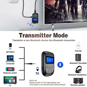 Visible Bluetooth Transmitter Receiver for TV PC - Tensun Bluetooth Audio Transmitter Adapter 3.5mm with Display Screen, Low Latency AUX RCA Stereo Bluetooth 5.0 Adapter for Headphones Speaker Car