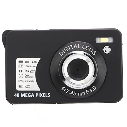 Digital Camera, 2.7K 48MP 16X Zoom Digital Camera, 2.7 Inch Display Anti Shaking HD Camera, Face Recognition Digital Camera for Indoor, Outdoor