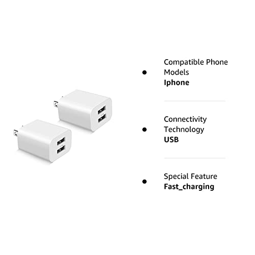 USB Wall Charger Block 2Pack Dual Port Cube Plug Power Charging Adapter Brick for Apple iPhone 14/13/12/XS Max/XR/X/8/8 Plus/7/6S/6S Plus/6/SE/5S/5C/iPad Mini/Air/Samsung Galaxy Kindle Fire LG