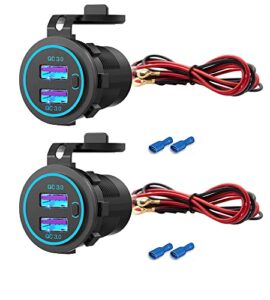 [2 pack] 12v usb outlet,dual usb quick charger 3.0 port waterproof power outlet 12v/24v fast charge usb charger socket with power switch for car golf cart boat marine bus truck rv marine motorcycle