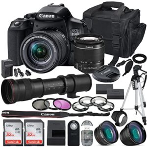 canon eos 850d (rebel t8i) dslr camera with 18-55mm lens bundle + 420-800mm mf zoom lens + 2x 32gb sandisk memory + accessory bundle including auxiliary lenses, tripod, camera case & more (renewed)