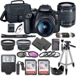 canon eos rebel t7 dslr camera bundle with canon ef-s 18-55mm is ii lens bundle + 2pc sandisk 32gb memory cards + accessory kit (renewed)
