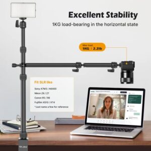 PICTRON VIJIM LS11 Camera Mount Desk Stand with Auxiliary Holding Arm, Flexible Overhead Camera Mount, Webcam Table C-Clamp Multi Mount for Photography Videography Live Stream