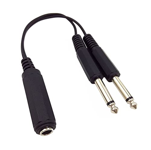 Qaoquda 6.35mm 1/4 inch TRS Stereo Female to 2 Dual 1/4 Inch TS Mono Male Y Splitter Adiuo Cable 20cm/8inch (6.35F/2M)