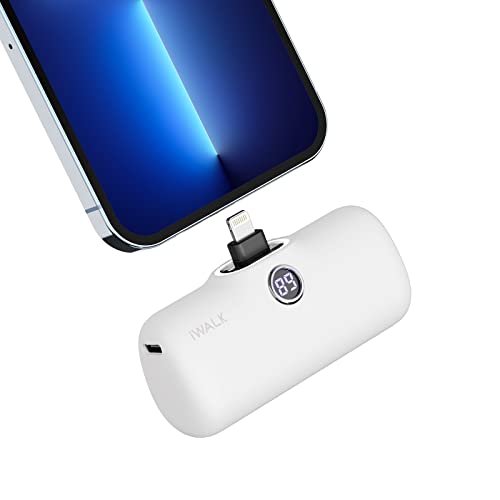 iWALK LinkPod Portable Charger 4800mAh Power Bank PD Fast Charging Small Docking Battery with LED Display Compatible with iPhone 14/14 Pro Max/13/13 Pro Max/12/12 Pro/11/X/8/7/6,White