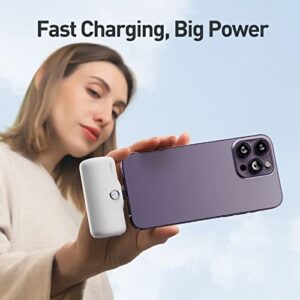 iWALK LinkPod Portable Charger 4800mAh Power Bank PD Fast Charging Small Docking Battery with LED Display Compatible with iPhone 14/14 Pro Max/13/13 Pro Max/12/12 Pro/11/X/8/7/6,White