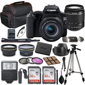 canon eos 250d (rebel sl3) dslr camera bundle with canon ef-s 18-55mm zoom lens + 2pc sandisk 32gb memory cards + accessory kit with case, flash, filters and more (renewed)