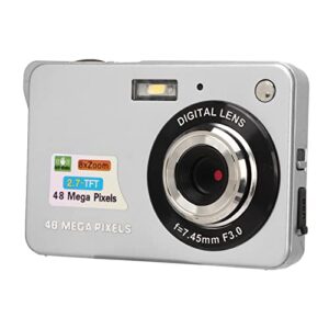 8x zoom digital camera,4k 48mp kids camera with fill light,vlogging camera portable 2.7in screen (silver)