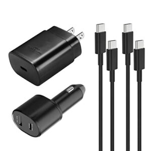 samsung super fast charger type c kit,25w pd&pps type c charger fast charging block/car adapter for samsung galaxy s22/s21/s20/plus/ultra/note 20/z fold 3, ipad pro/air, with 2x type c to c cord(5ft)