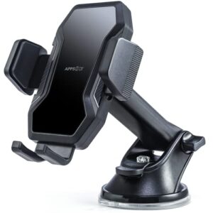 apps2car phone mount for car dashboard & windshield military sturdy suction cup phone holder [thick cases & big phones friendly] cell phone cradle, compatible with iphone 14 13 all phones & truck/suv