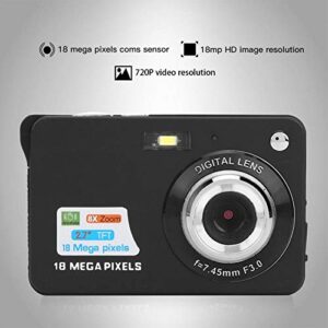 wendeekun Digital Camera 8X Zoom, 18MP Pocket Compact Digital Camera with 2.7in LCD Display, CMOS Sensor, Built-in Microphone, Support Maximum 32GB Memory Card(Black)