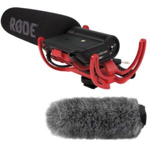 rode videomic with rycote lyre suspension system and fuzzy windbuster kit