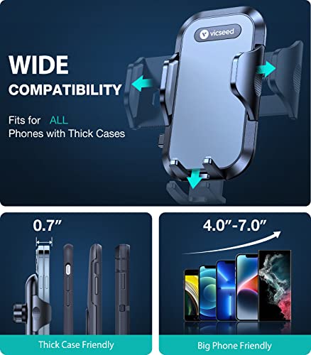 VICSEED Phone Mount for Car [66 LBS Powerful Suction][Thick Cases & Big Phones Friendly] Universal Car Phone Holder Mount Dashboard Windshield Air Vent Cell Phone Holder Car for iPhone 14/13/12