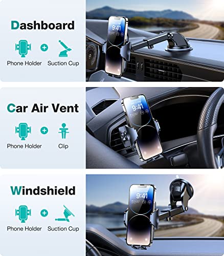 VICSEED Phone Mount for Car [66 LBS Powerful Suction][Thick Cases & Big Phones Friendly] Universal Car Phone Holder Mount Dashboard Windshield Air Vent Cell Phone Holder Car for iPhone 14/13/12
