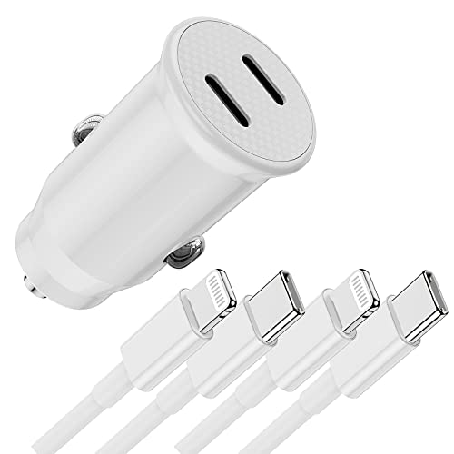 iPhone Fast Car Charger with Cable, Dual Port USB C Power Delivery Car Charging Adapter Plug with 2Pack 6ft Type C to Lightning Cable Cord for iPhone 14 Pro Max/13 Pro/12 Pro/12 Mini/11/iPad