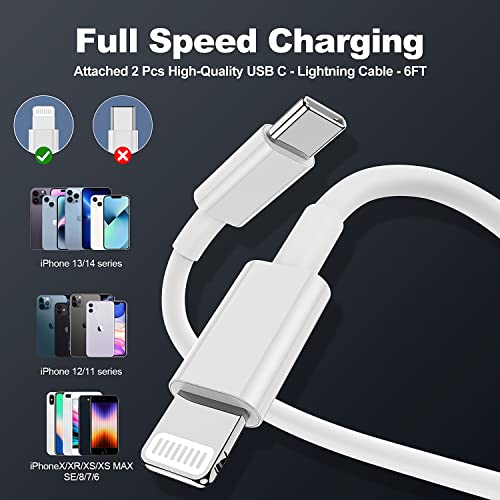 iPhone Fast Car Charger with Cable, Dual Port USB C Power Delivery Car Charging Adapter Plug with 2Pack 6ft Type C to Lightning Cable Cord for iPhone 14 Pro Max/13 Pro/12 Pro/12 Mini/11/iPad