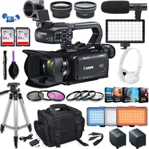 canon xa40 professional uhd 4k with sony headset, video led light, 2 x 64gb memory card, video/photo creator software, wide-angle and telephoto lenses, microphone and more (33pc bundle) (renewed)