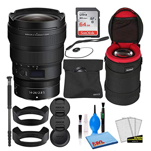 Nikon NIKKOR Z 14-24mm f/2.8 S Zoom Lens (20097) with 64GB Ultra SDHC Memory Card + Padded Lens Case + 70-Inch Pro Monopod + Cap Keeper + Lens Cleaning Kit (Renewed)