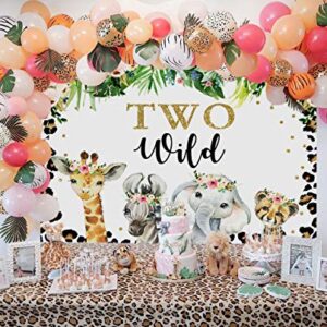 Mocsicka Two Wild Backdrop for Girl Jungle Safari Animals 2nd Birthday Party Decoration 7x5ft Floral Leopard Photo Background for Birthday Banner (7x5ft (82x60 inch))