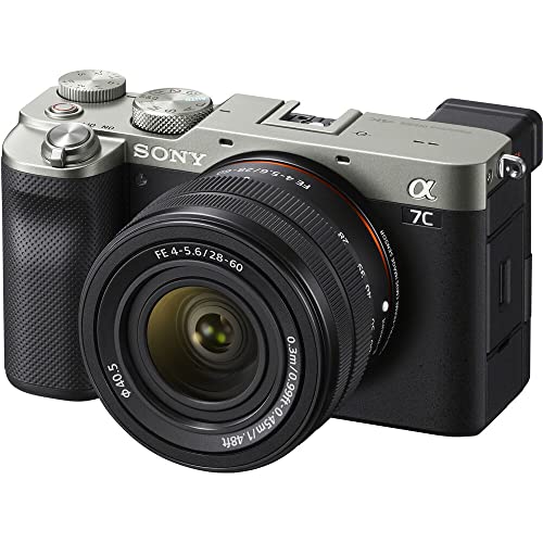 Sony a7C Mirrorless Camera with 28-60mm Lens (Silver) - 10PC Accessory Bundle Includes: Sandisk Extreme Pro 64GB SD, Speedlite Flash, Tripod, Flash Bracket, Gadget Bag and More
