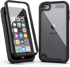 ipod touch 7 case,ipod touch 6 case,slmy armor shockproof case with build in screen protector heavy duty shock resistant hybrid rugged cover for apple ipod touch 5/6/7th generation (black/black)