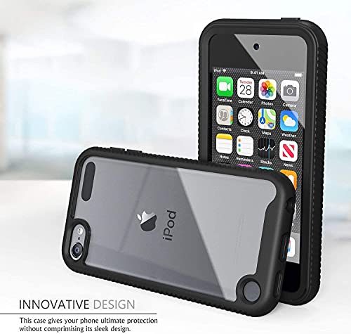 iPod Touch 7 Case,iPod Touch 6 Case,SLMY Armor Shockproof Case with Build in Screen Protector Heavy Duty Shock Resistant Hybrid Rugged Cover for Apple iPod Touch 5/6/7th Generation (Black/Black)