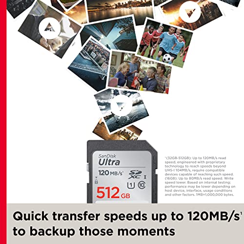 SanDisk 512GB Ultra SDXC UHS-I Memory Card - 120MB/s, C10, U1, Full HD, SD Card - SDSDUN4-512G-GN6IN
