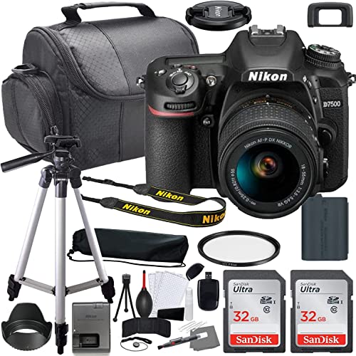 Nikon D7500 DSLR Camera with 18-55mm Lens Bundle + Accessory Kit Including 64GB Memory, UV Filter, Camera Case & More