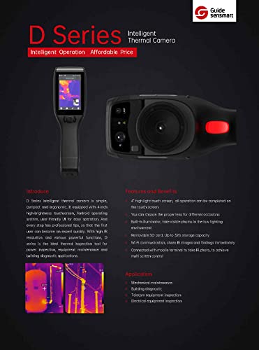 Guide D192M Intelligent Thermal Camera 192x144 IR Resolution -20℃~1500℃ IP54 4-inch high-Brightness Touchscreen