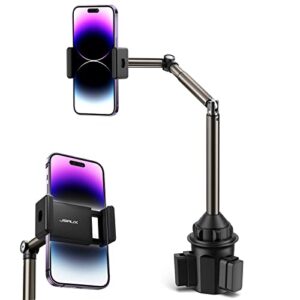 jsaux cup phone holder for car truck with long arm, multi-adjustable ultra stable cup holder phone mount cellphone cradle compatible with iphone, samsung galaxy, google pixel and other smart phones