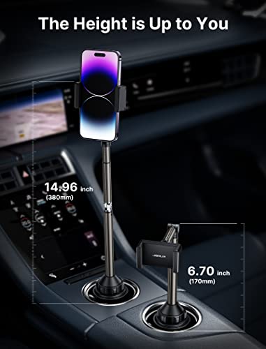 JSAUX Cup Phone Holder for Car Truck with Long Arm, Multi-Adjustable Ultra Stable Cup Holder Phone Mount Cellphone Cradle Compatible with iPhone, Samsung Galaxy, Google Pixel and Other Smart Phones