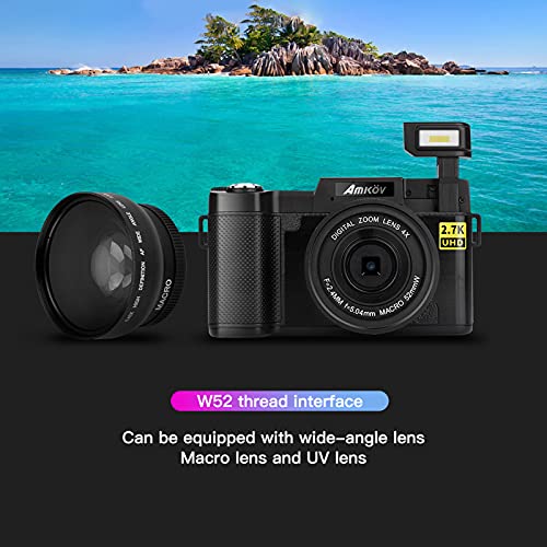 wendeekun 2.7K Digital Camera, 48MP High Definition DSLR Camera, 3.0 Inch TFT Color LCD Screen, 180 Degree Rotation, with Automatic Flash, USB Charging, Support Up to 128GB Memory Card