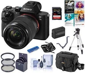 sony alpha a7ii full-frame mirrorless digital camera with 28-70mm lens bundle with camera bag, battery, filter kit, tripod, pc software kit, 32gb sd card, sd case, 3 shoe v-bracket, cleaning kit,
