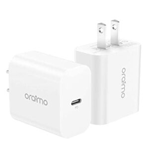 [2-Pack] USB C Wall Charger, oraimo Charger Block 20W, PD Fast Charging Power Adapter Plug for iPhone 14/13/12/11 Pro Max, Mini, Pro XR, Galaxy, Pixel 4/3, iPad/iPad Mini and More (White)
