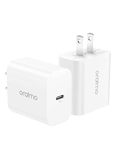 [2-Pack] USB C Wall Charger, oraimo Charger Block 20W, PD Fast Charging Power Adapter Plug for iPhone 14/13/12/11 Pro Max, Mini, Pro XR, Galaxy, Pixel 4/3, iPad/iPad Mini and More (White)