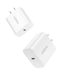 [2-pack] usb c wall charger, oraimo charger block 20w, pd fast charging power adapter plug for iphone 14/13/12/11 pro max, mini, pro xr, galaxy, pixel 4/3, ipad/ipad mini and more (white)