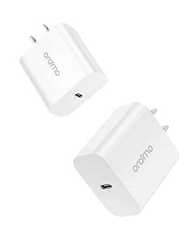 [2-Pack] USB C Wall Charger, oraimo Charger Block 20W, PD Fast Charging Power Adapter Plug for iPhone 14/13/12/11 Pro Max, Mini, Pro XR, Galaxy, Pixel 4/3, iPad/iPad Mini and More (White)