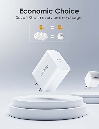 [2-Pack] USB C Wall Charger, oraimo Charger Block 20W, PD Fast Charging Power Adapter Plug for iPhone 14/13/12/11 Pro Max, Mini, Pro XR, Galaxy, Pixel 4/3, iPad/iPad Mini and More (White)