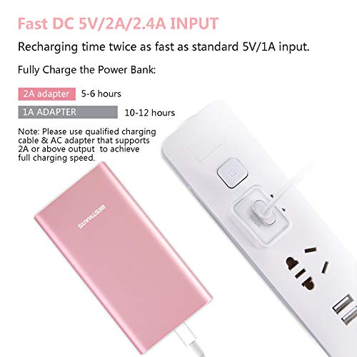 BESTMARS 10000mAh Quick Charge Portable Charger Fast Charging Power Bank Slim Back Up Battery Pack for iPhone 14 13 12 X XS PRO MAX 8 7 6 6s Plus iPad Android Samsung Galaxy Cell Phone Rose Gold Pink