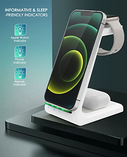 Wireless Charging Station,3 in 1 Fast Charging Station,Wireless Charger Stand for iPhone 14/13/12/11 Pro Max/X/Xs Max/8/8 Plus, AirPods 3/2/pro, iWatch Series 8/7/6/5/SE/4/3/2, and Samsung Phones