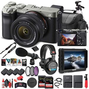 sony alpha a7c mirrorless digital camera with 28-60mm lens (silver) ilce7cl/s + 4k monitor + headphones + pro mic + 2 x 64gb memory card + 3 x np-fz-100 battery + corel photo software + more (renewed)
