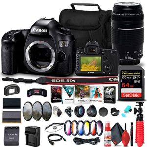 canon eos 5ds dslr camera (body only) (0581c002) + canon ef 75-300mm f/4-5.6 iii lens (6473a003) + 64gb memory card + color filter kit + filter kit + lpe6 battery + external charger + more (renewed)