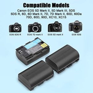 JYJZPB LP-E6 LP-E6N Battery 3-Pack Compatible for Canon EOS 5D Mark II III, 5DS R Rechargeable Battery Charger Triple Slot for Canon EOS 80D, 90D, 60D, 70D, 5DS R, 6D, 7D, 3 Channel Camera Batteries