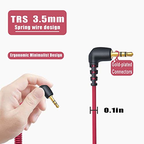 3.5mm TRS Male Microphone Cable, 1/8" Male to Male Coiled Right Angle Mic Cord Connect Camera/Recorder with Microphone Replacement for Rode SC2 Compatible with Canon Nikon DSLR SLR Camera etc